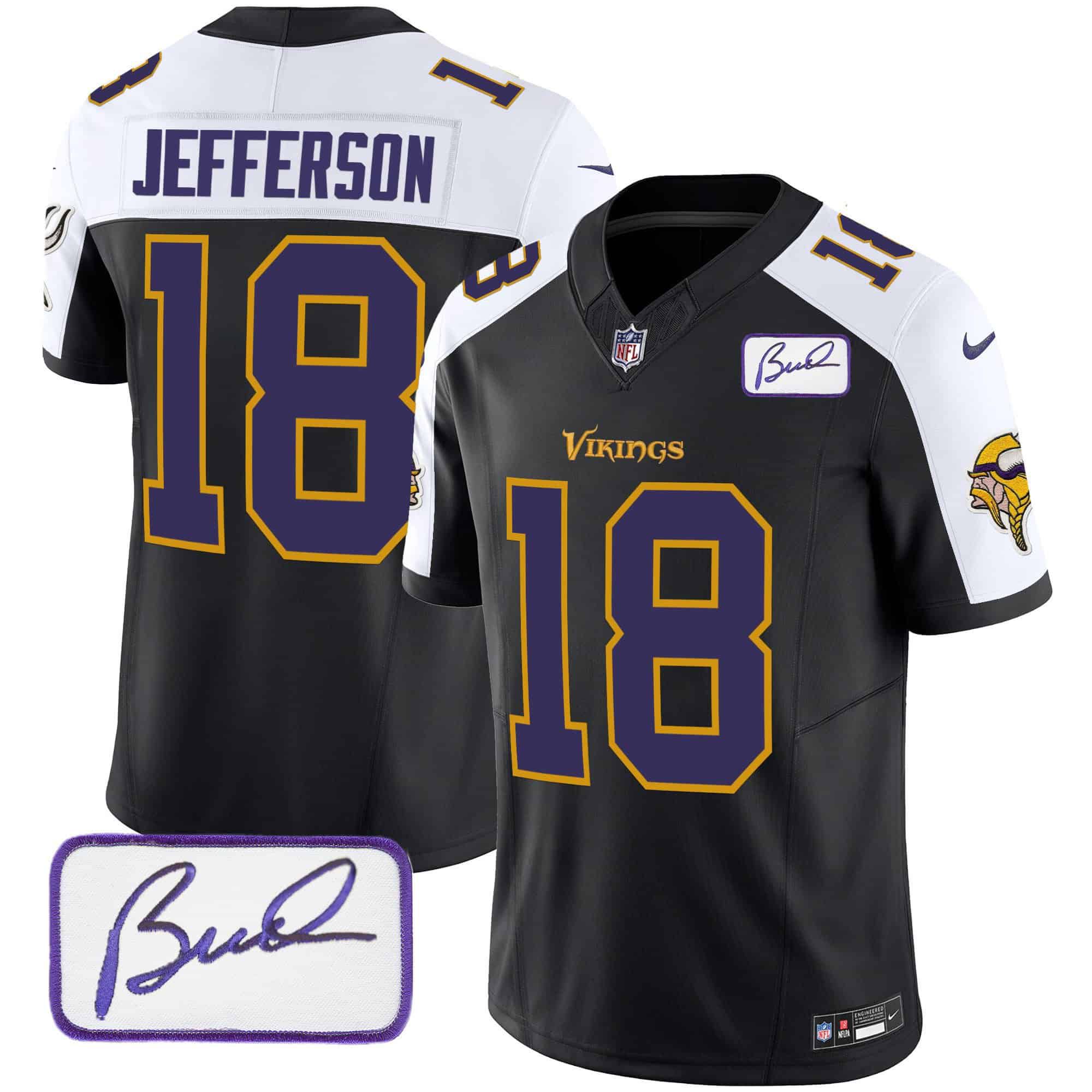 Men Minnesota Vikings #18 Jefferson Black 2024 Nike Bud Grant Patch Classic Limited NFL Jersey style 2